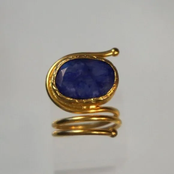 Statement Ring Open Loop Wrap With Blue Stone Inlaid Size 7.5 - Picture 7 of 11